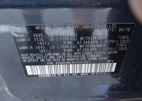 2017 Subaru Outback 2.5I Limited z USA, uszkodzony, nr VIN 4S4BSANC6H3207851